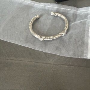David Yurman Elegant Sterling Silver and Diamond Twisted Bangle Bracelet
